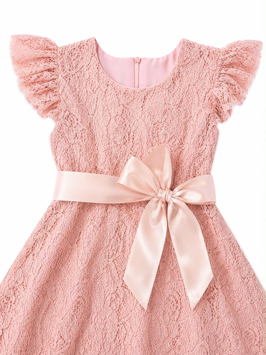 Vestido niña rosa de encaje con lazo elegante