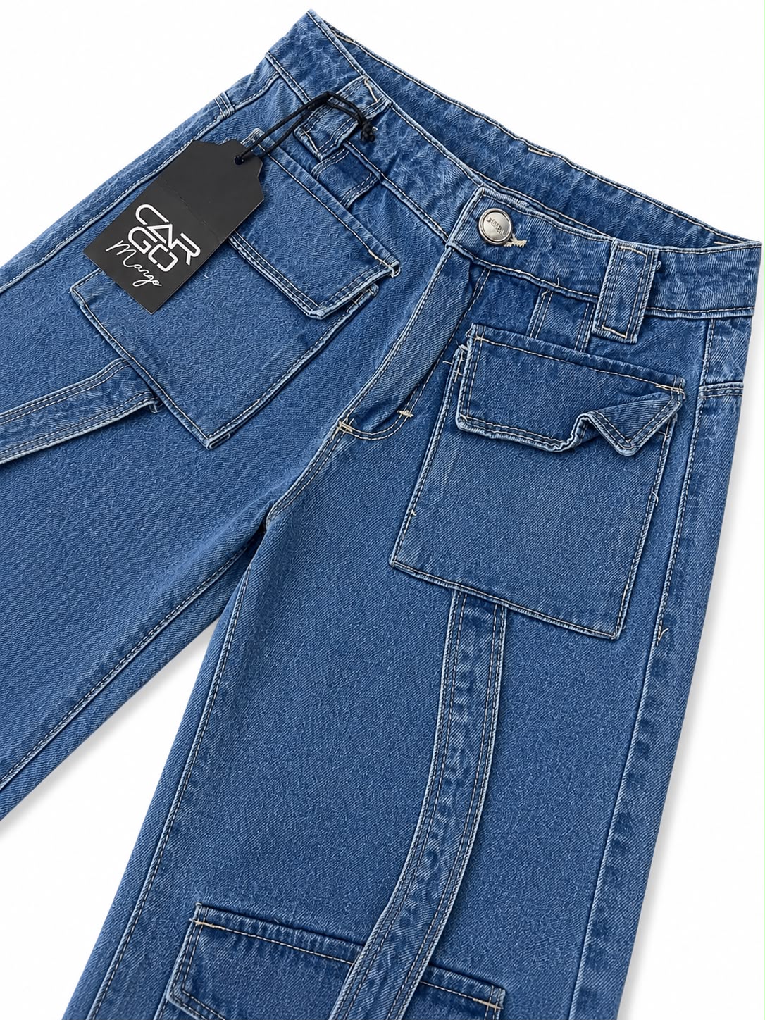 Pantalón niña cargo mezclilla tirantes decorativos
