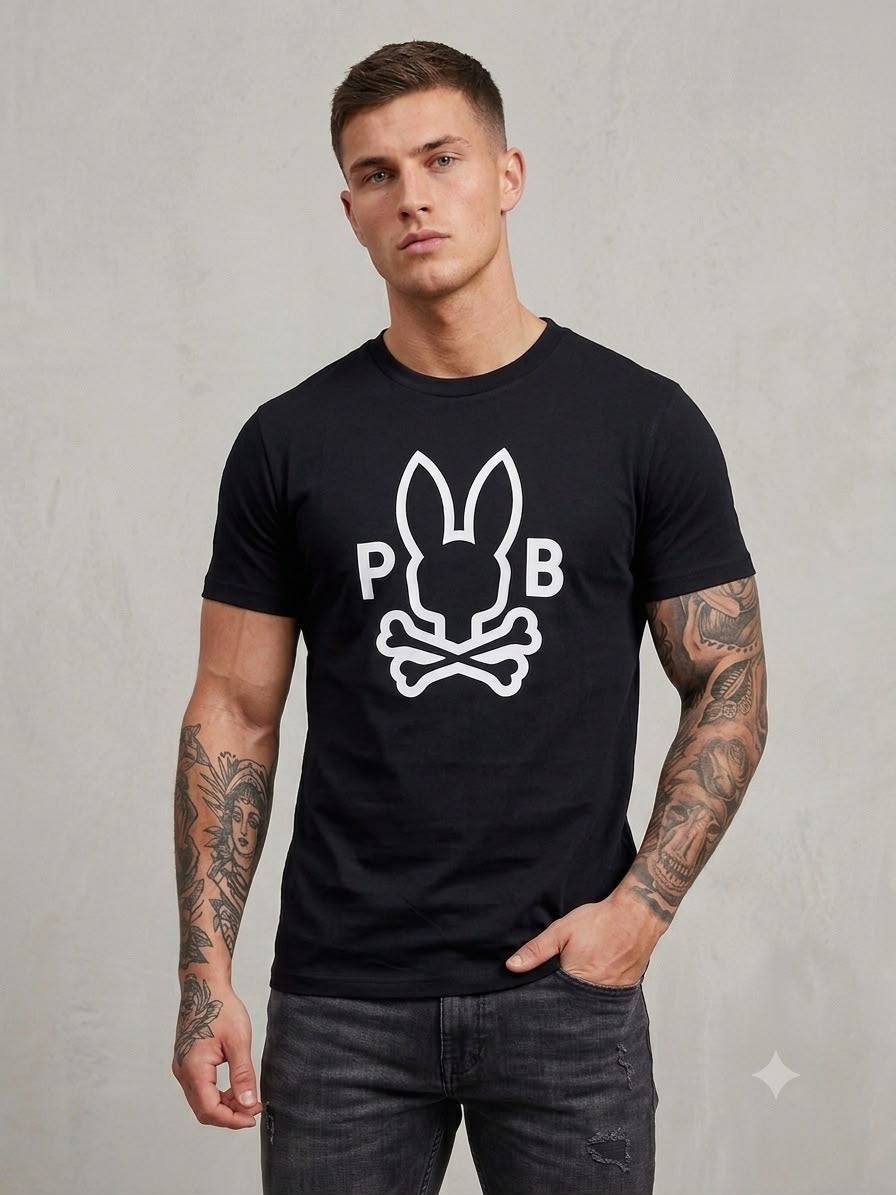 Playera caballero negra cuello redondo PSYCH@ BUNNY