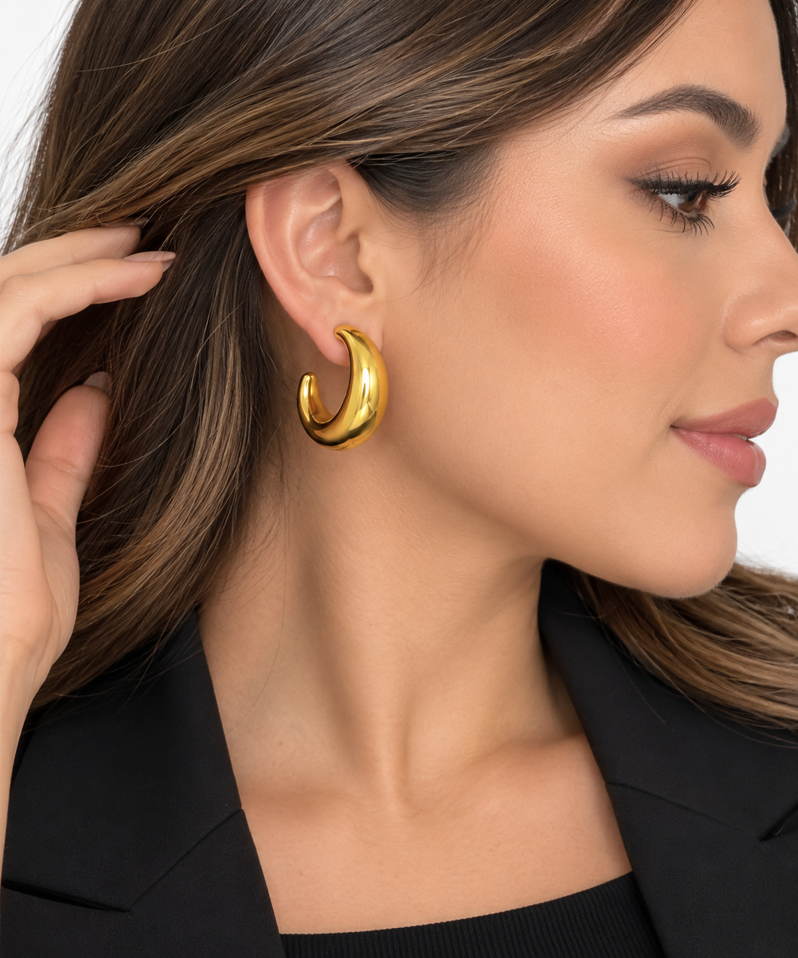 Aretes dama dorados tipo argolla gruesa ✨