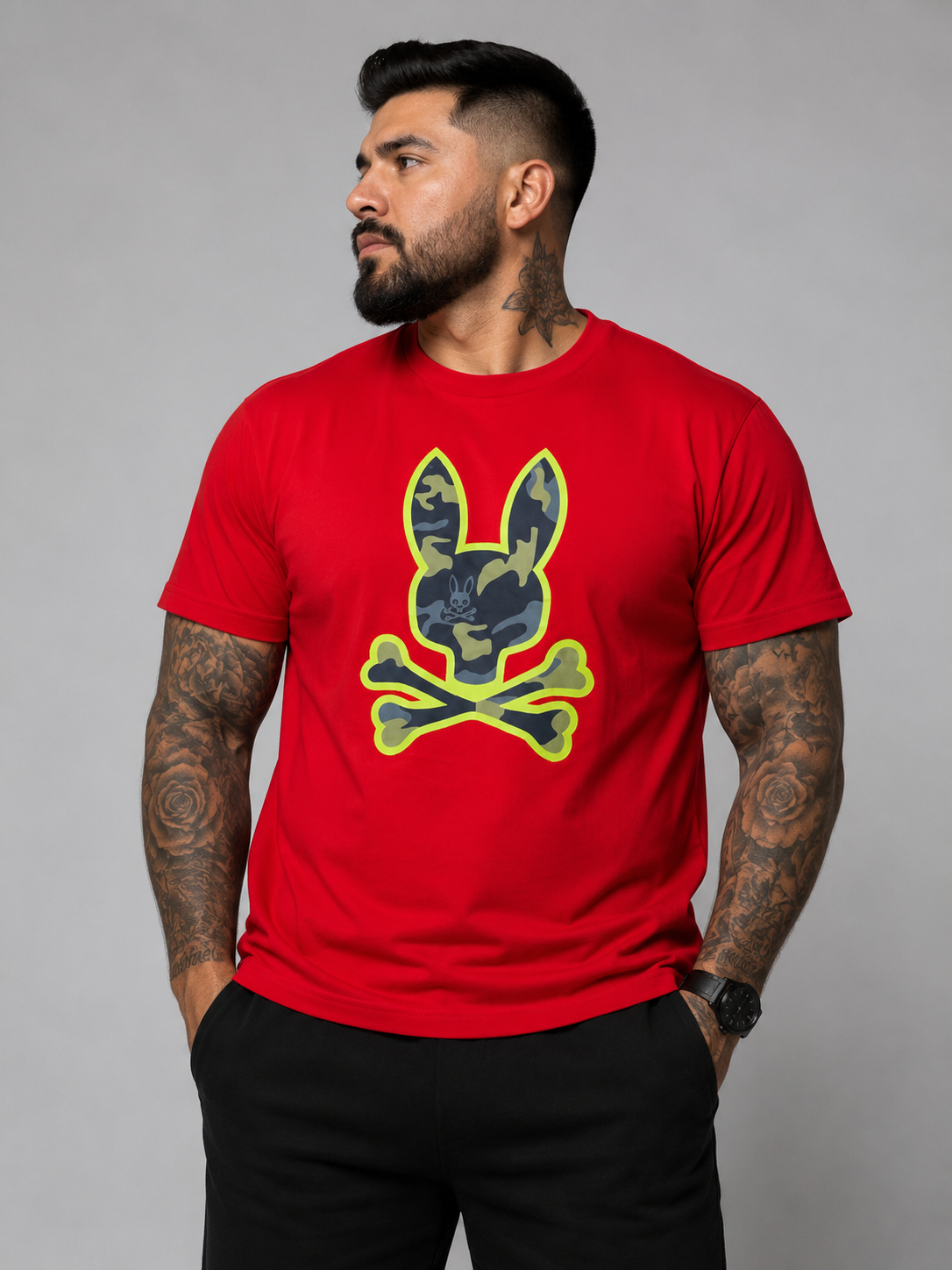 Playera caballero cuello redondo roja PSYCH@ BUNNY