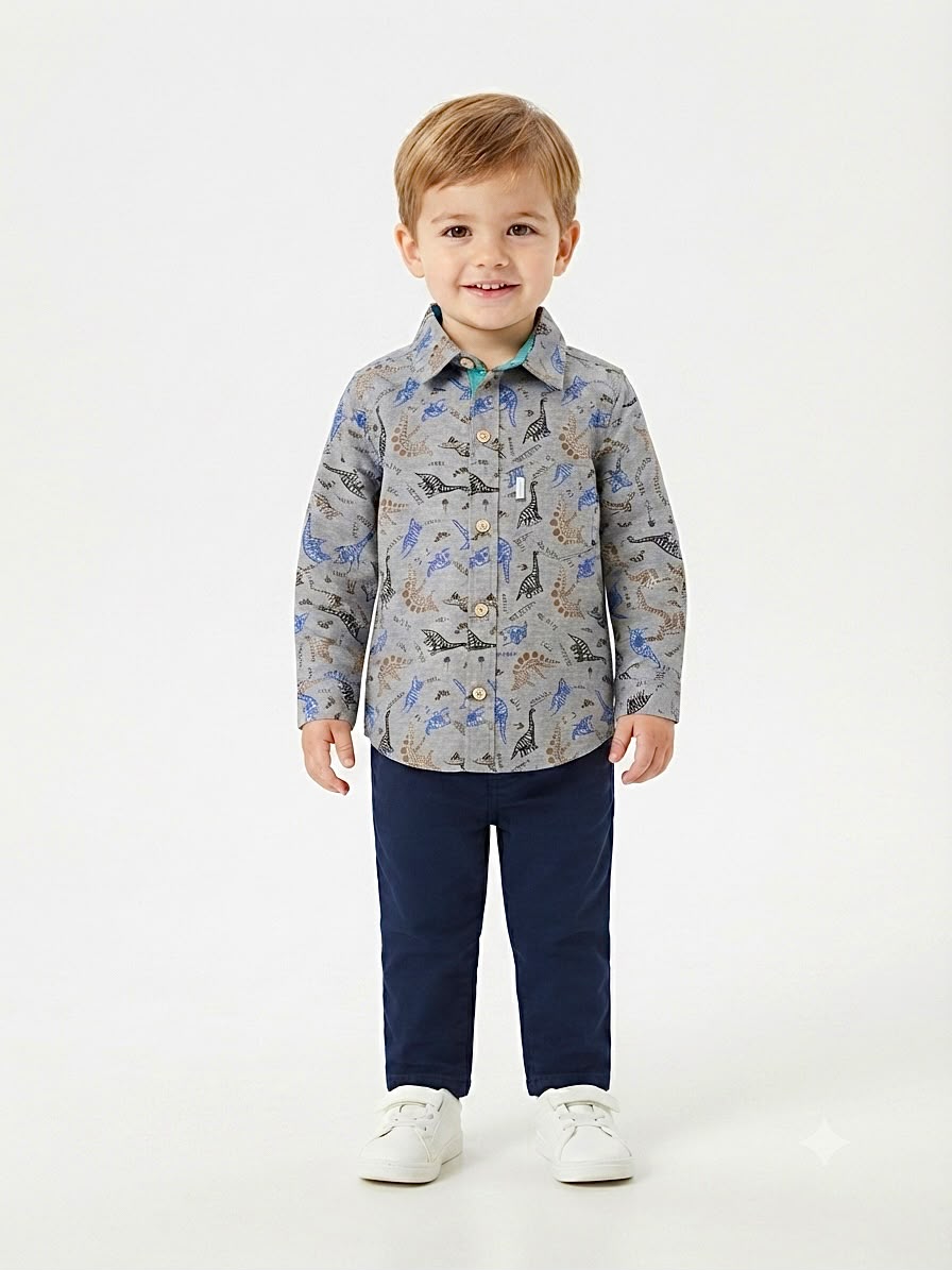 Camisa niño manga larga estampado Dinos