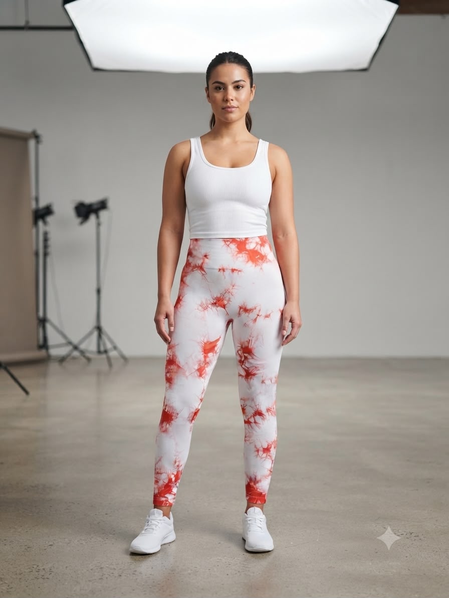 Leggings dama tie-dye blanco con coral
