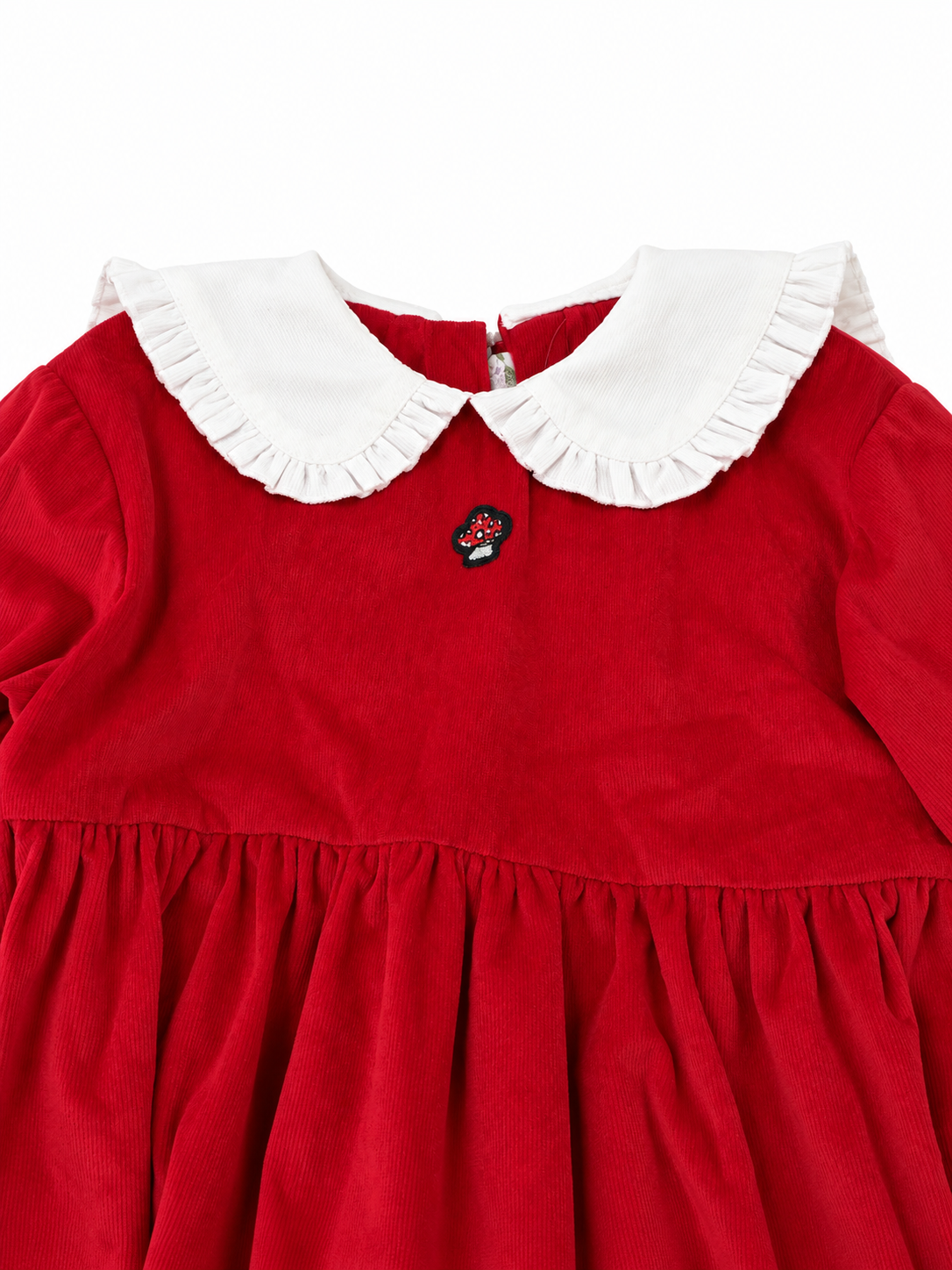 Vestido Niña de Manga Larga con Cuello Blanco y Falda Plisada