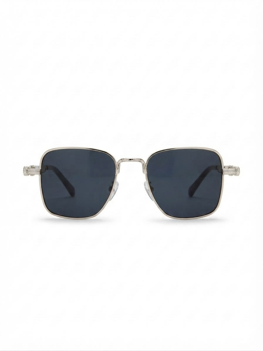 Lentes dama cuadrados plateados con mica negra