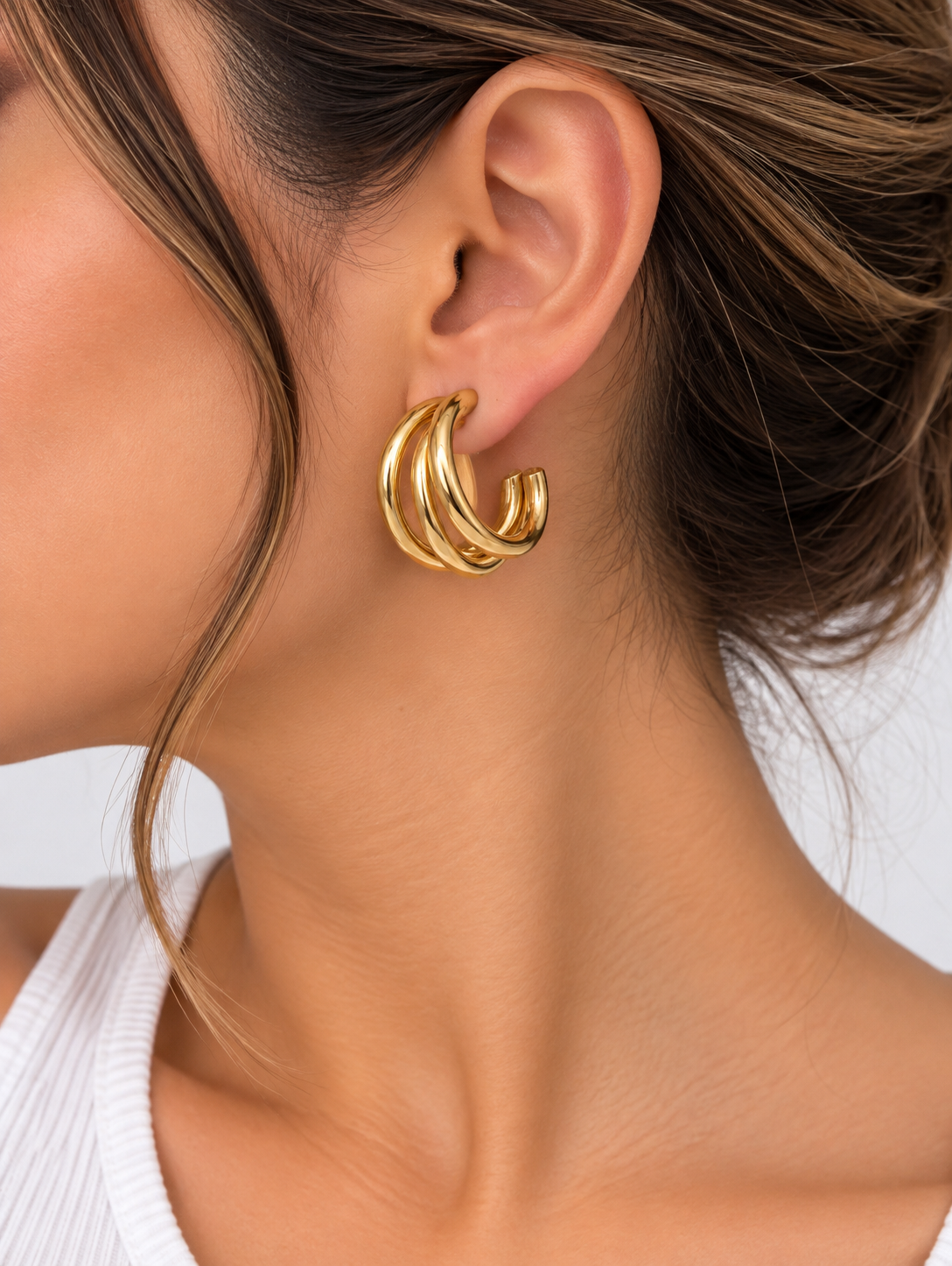 Aretes dama triple aro dorado ✨