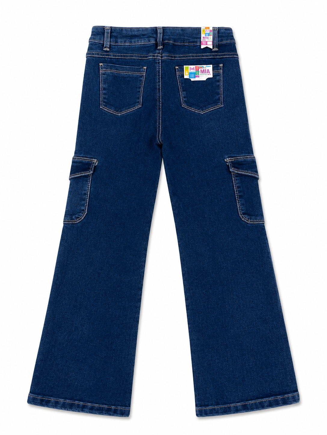 Pantalón niña cargo mezclilla azul oscuro