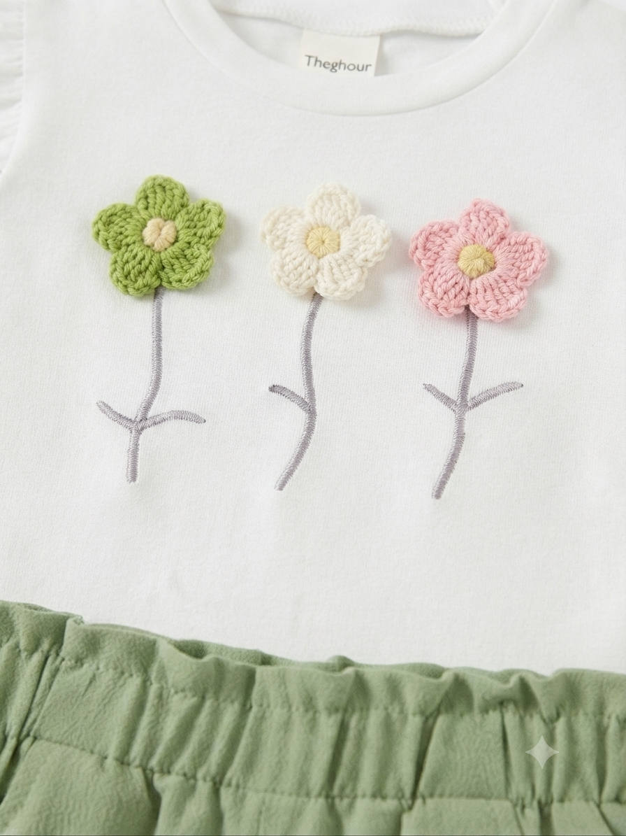Set niña con blusa de flores y short verde