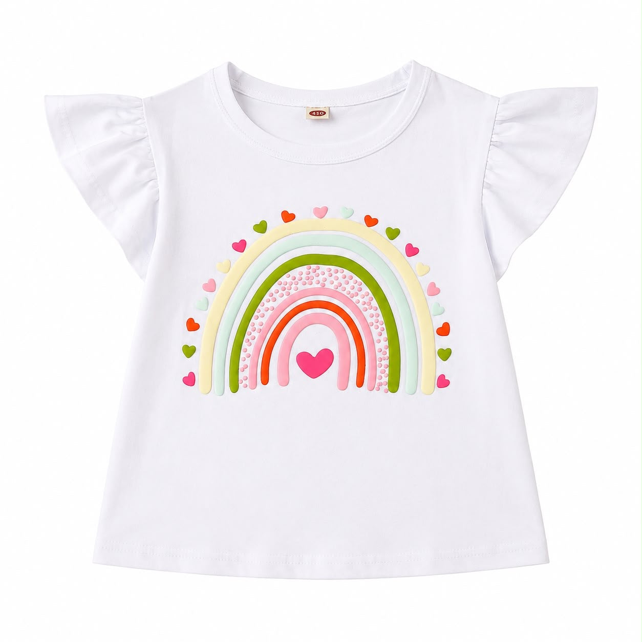 Blusa niña blanca con arcoíris y manga de Olanes