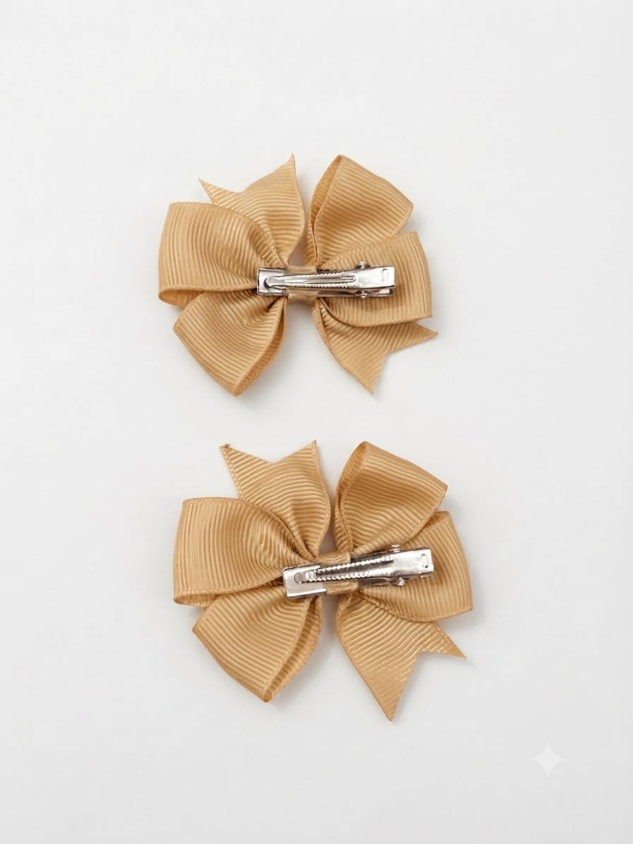 Moño par niña beige de grosgrain