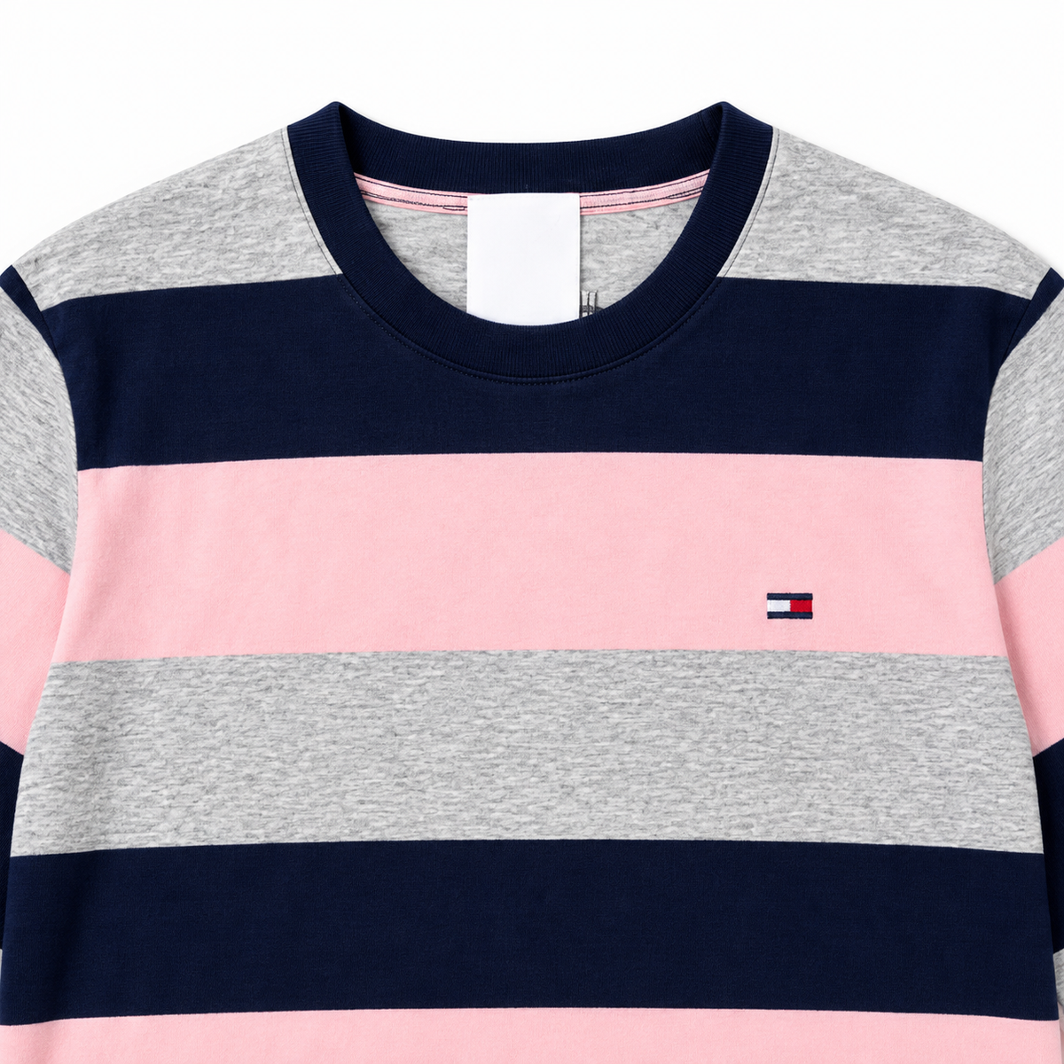 Playera niño manga larga- rayas rosa con azul