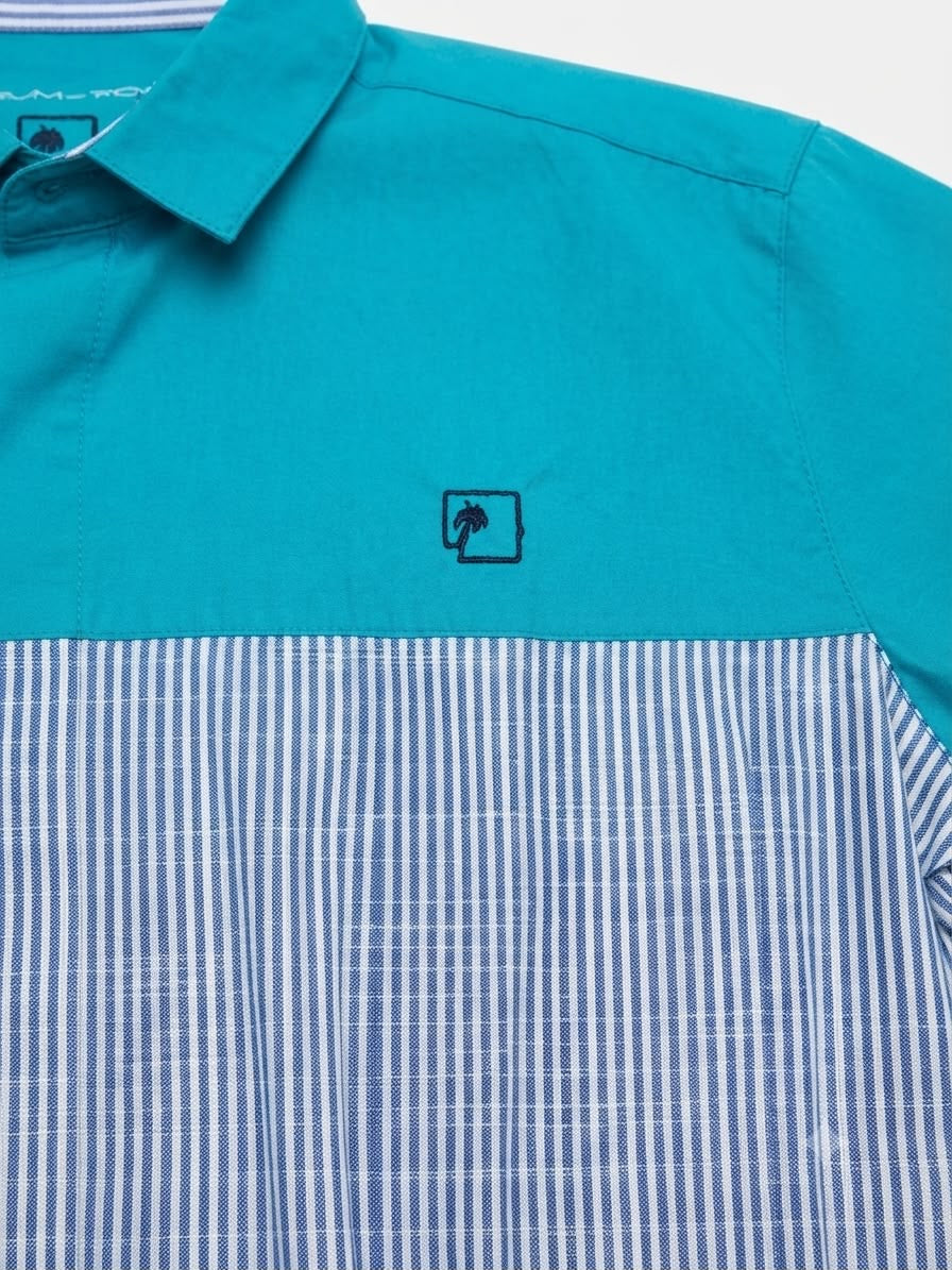 Camisa niño manga corta combinada azul