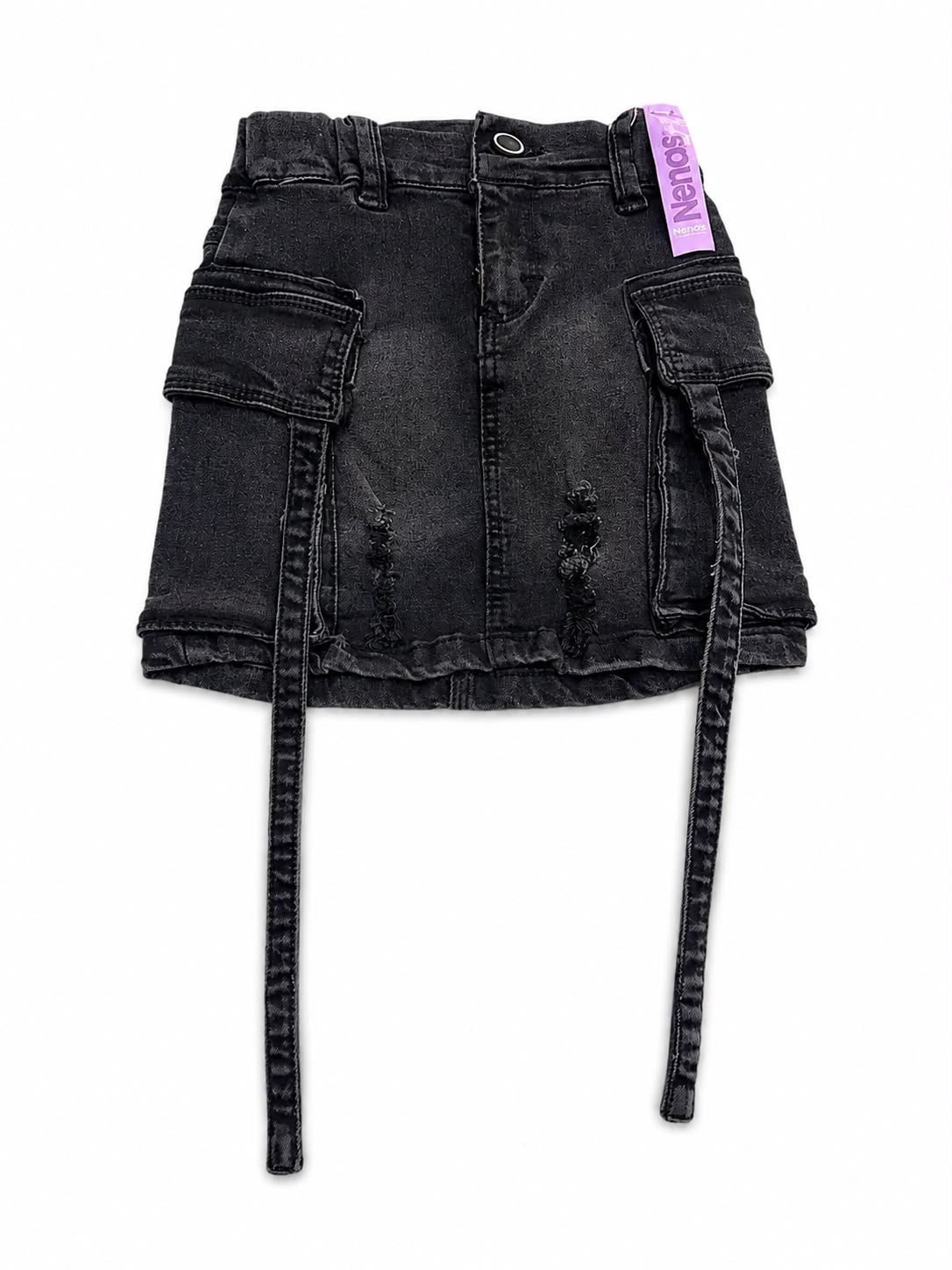 Falda niña mezclilla negra cintas decorativas