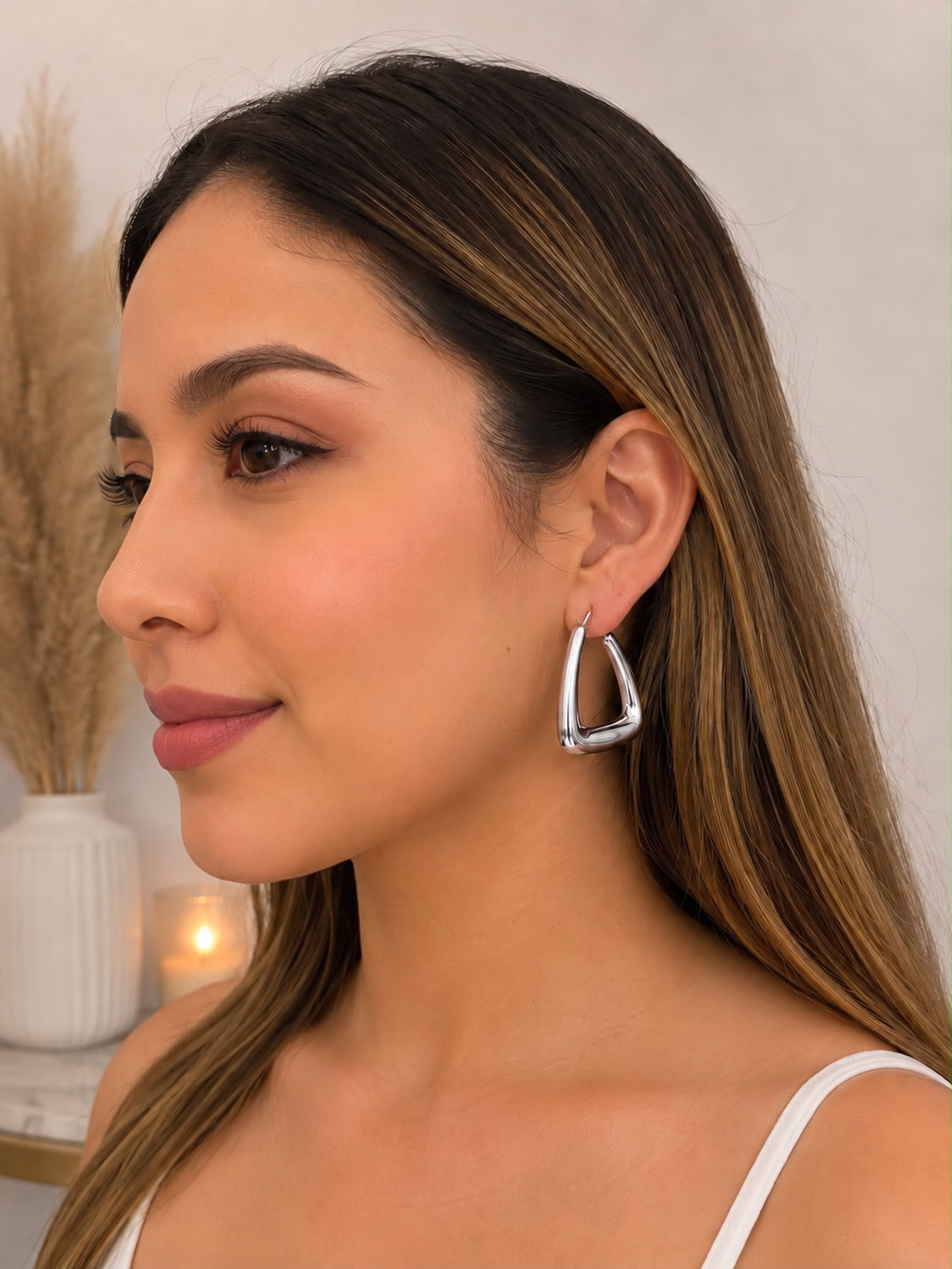 Aretes dama triangulares plateados ✨