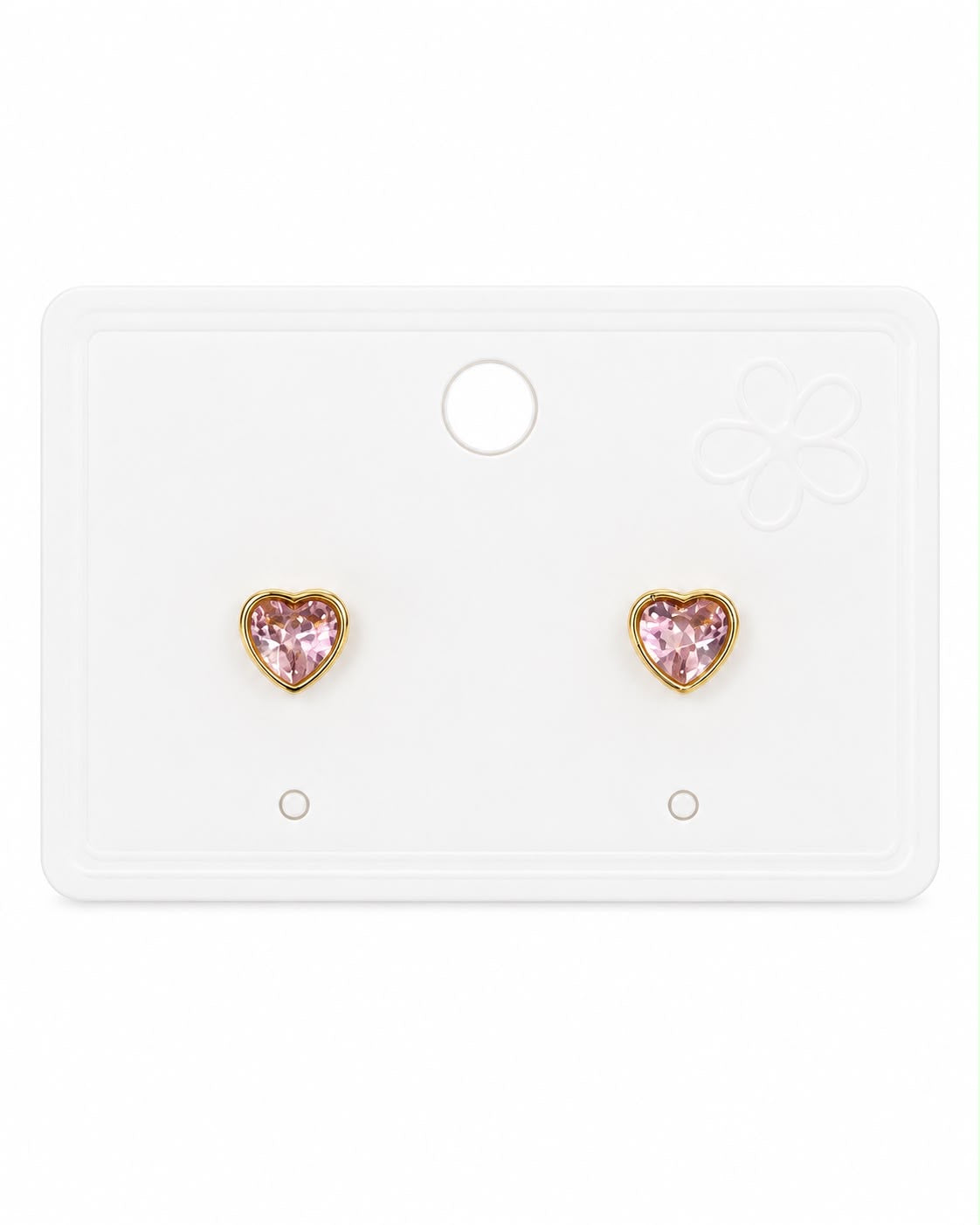 💗 Aretes dama corazón rosa con contorno dorado