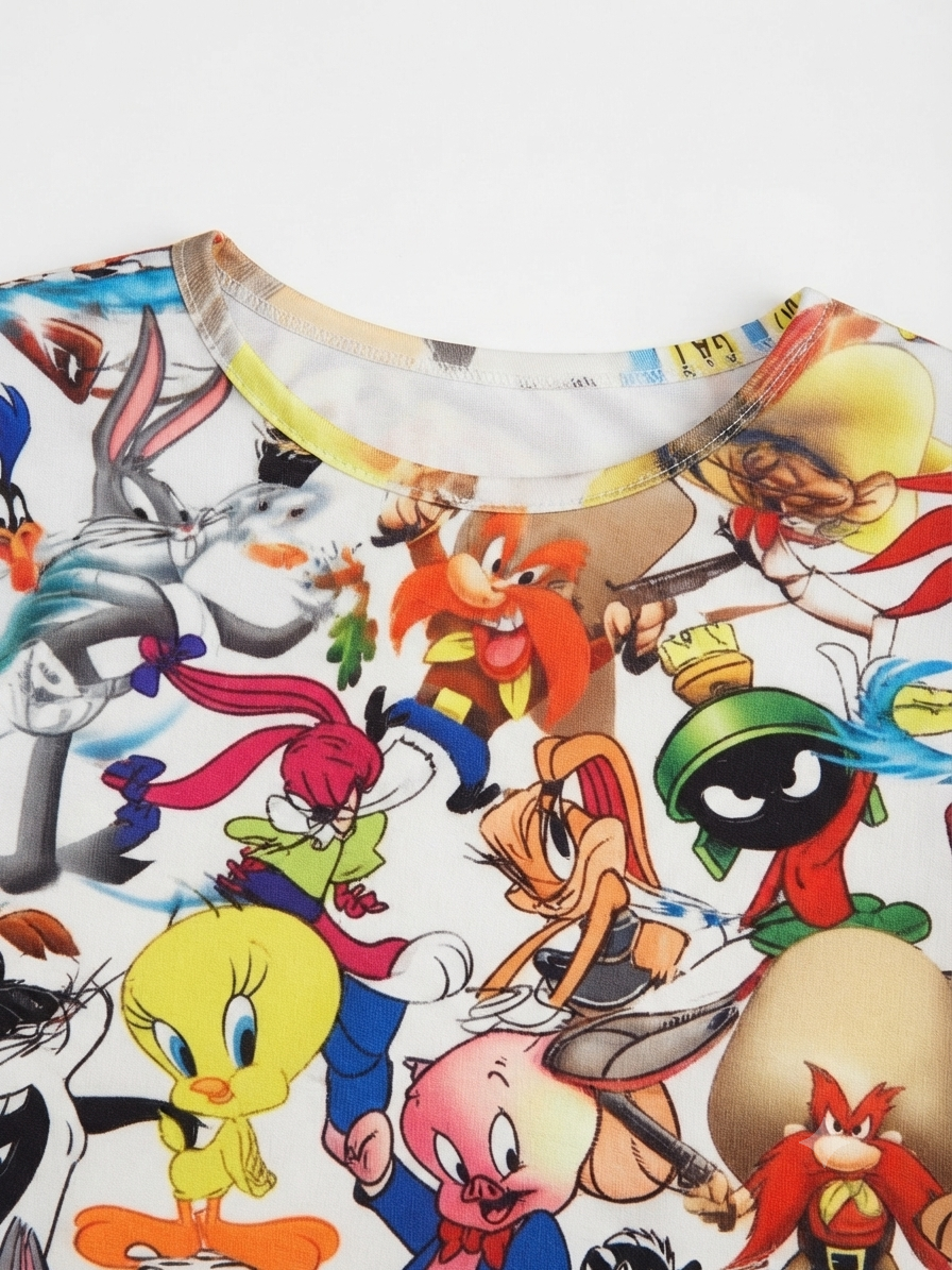 Vestido dama OFERTA corto estampado personajes manga corta cuello redondo