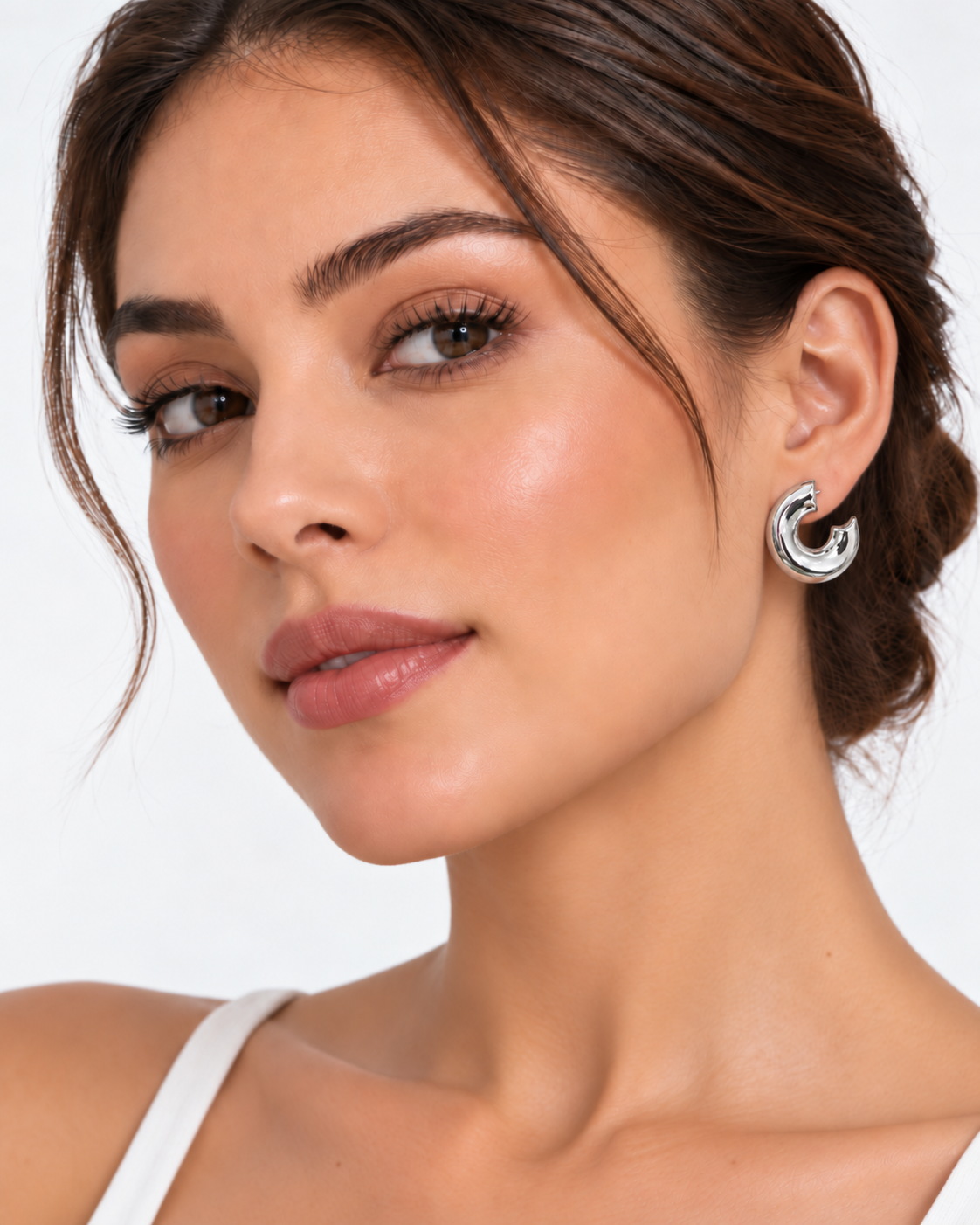 Aretes dama aro chunky plateado ✨