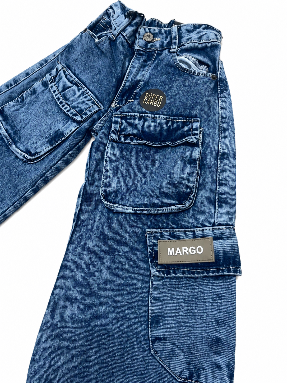 Pantalón niña mezclilla cargo wide leg