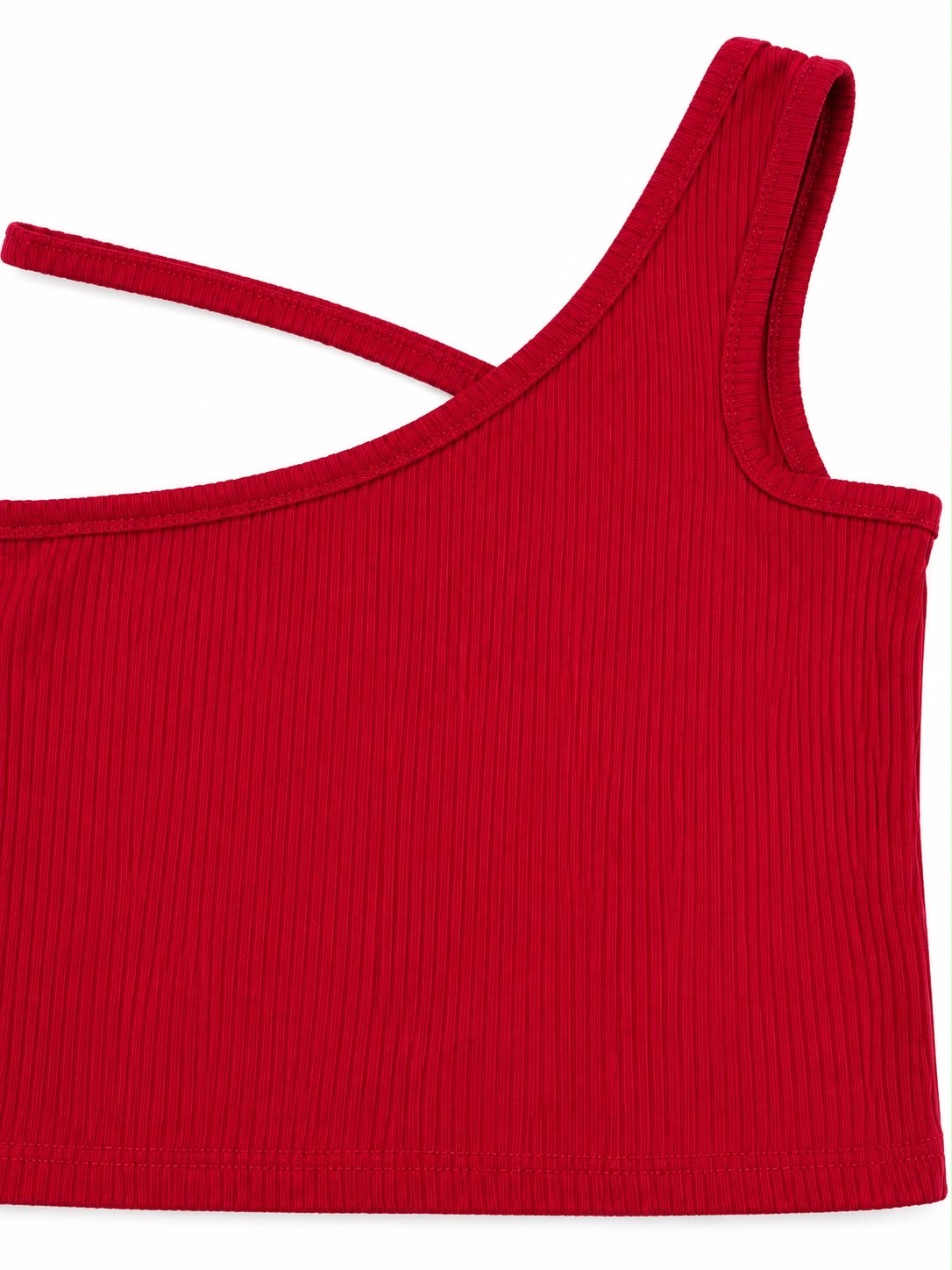 Blusa niña de un hombro roja acanalada