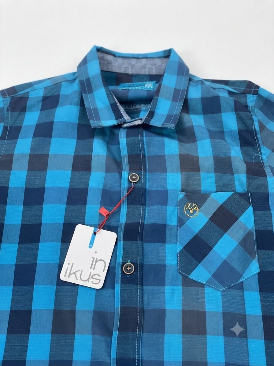 Camisa niño de manga larga a cuadros azul