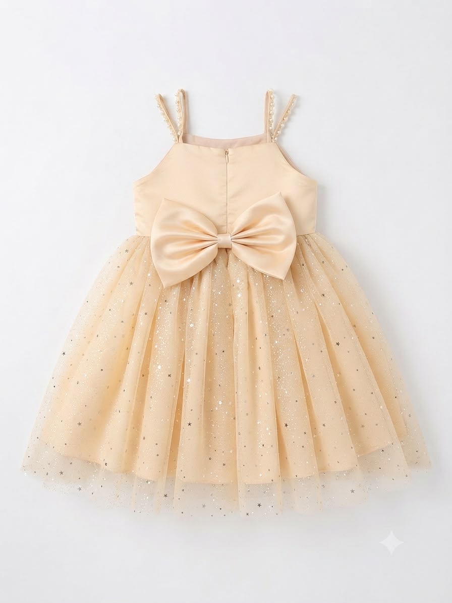Vestido niña de tul beige con destellos