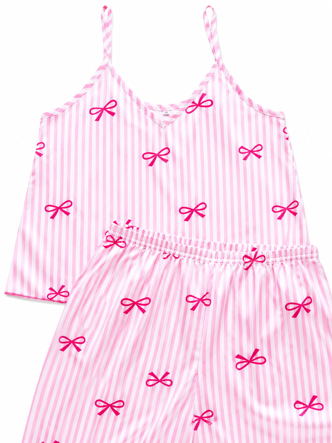 Pijama Dama Satinada Moñitos Rosa