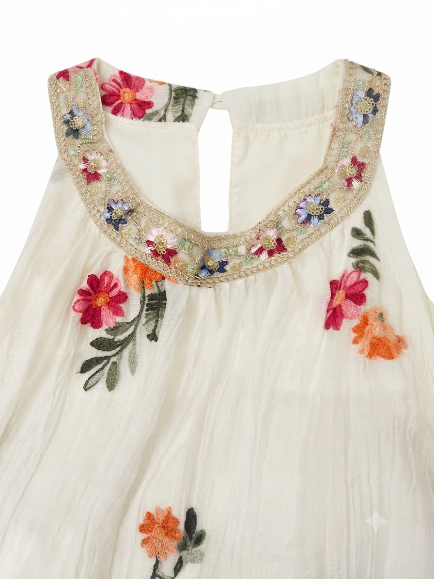 Vestido niña con estampado floral y detalles de primeras