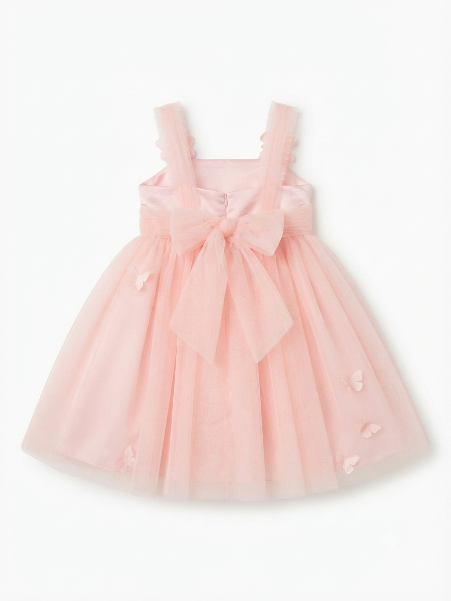 Vestido niña rosa con flores 3D y falda de tul