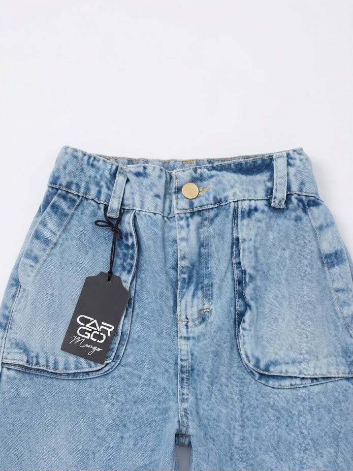 Pantalón niña cargo mezclilla azul claro