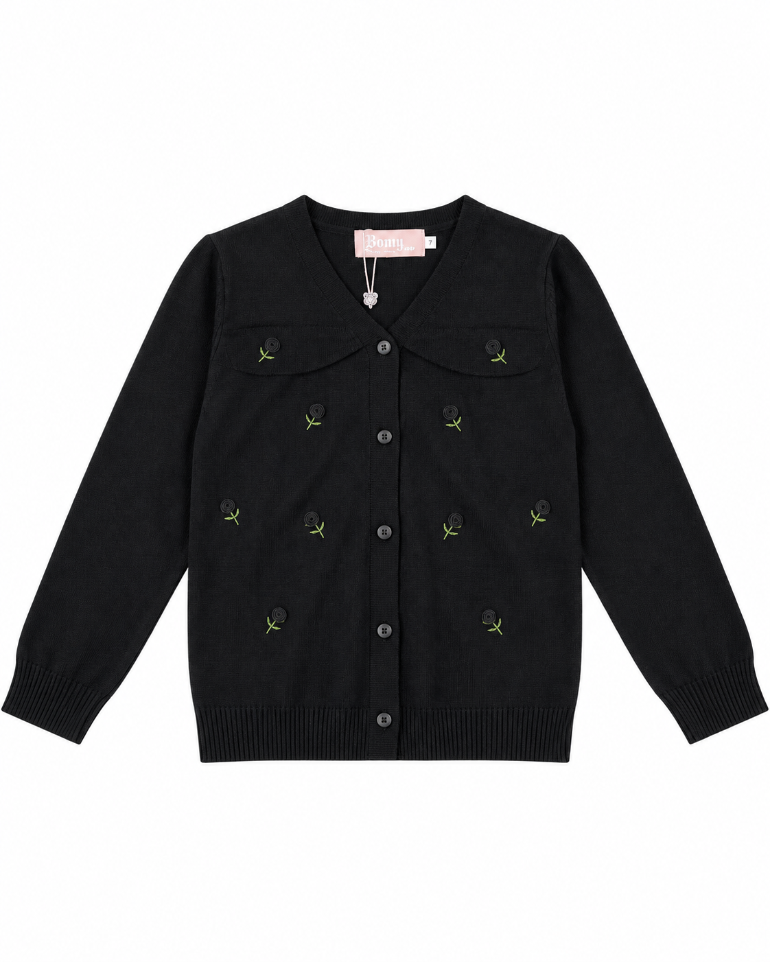 Blusa niña de manga larga con flores bordadas negra🌸