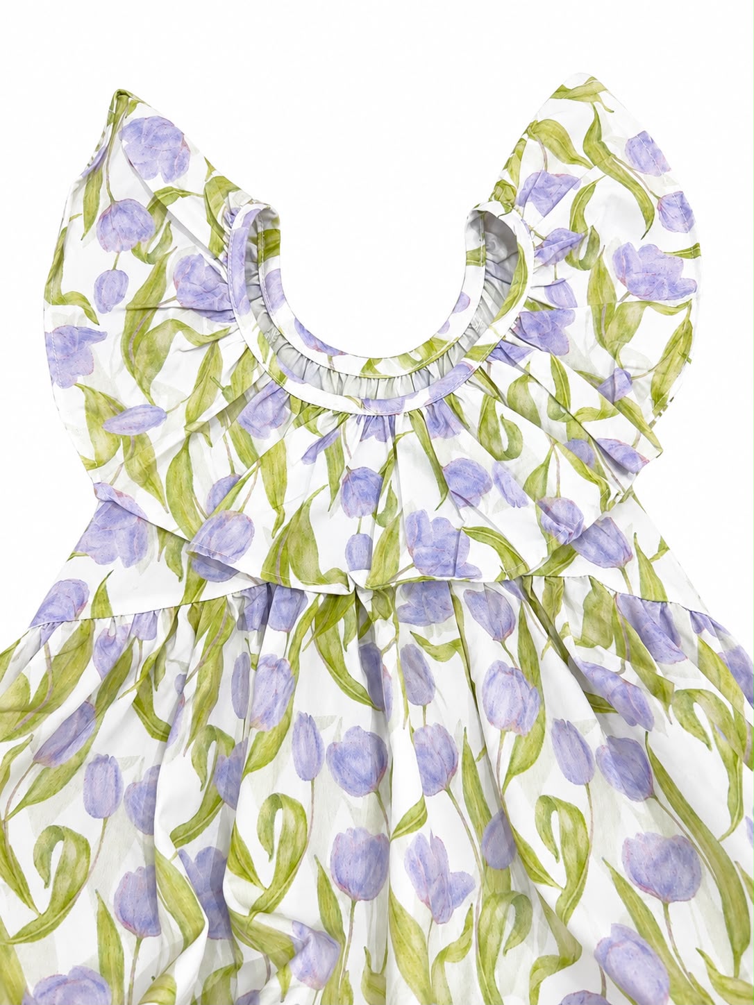 Vestido niña blanco con estampado de tulipanes lila