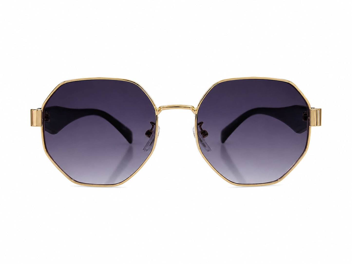 Lentes dama hexagonales negro degradado con marco dorado