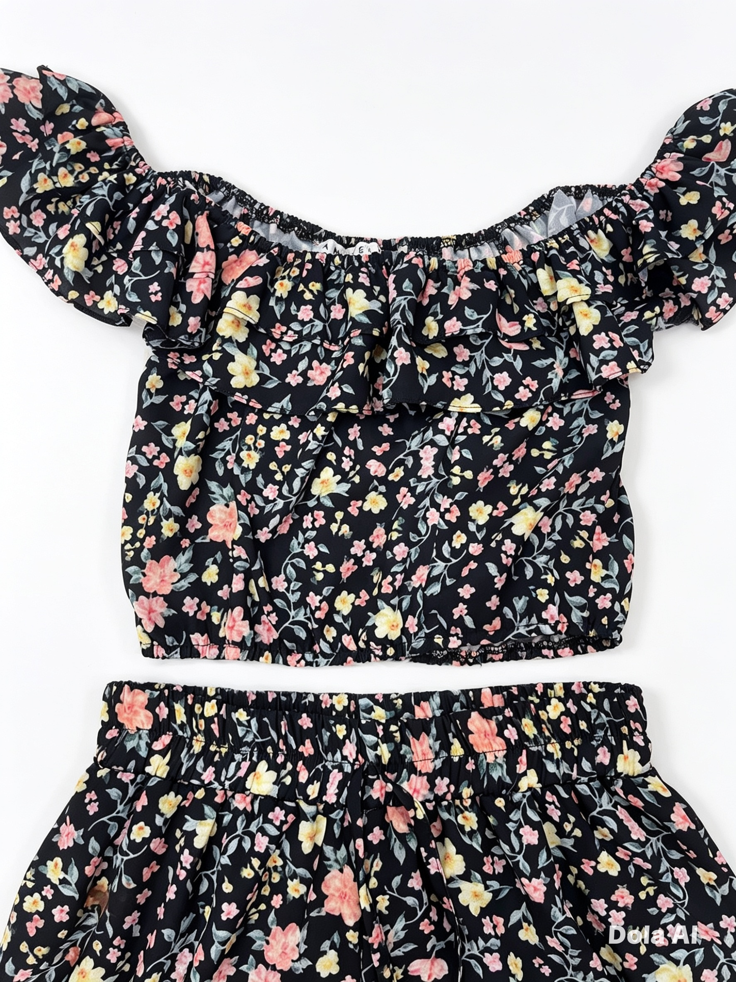 Conjunto Dama OFERTA Floral Top y Short Color Negro