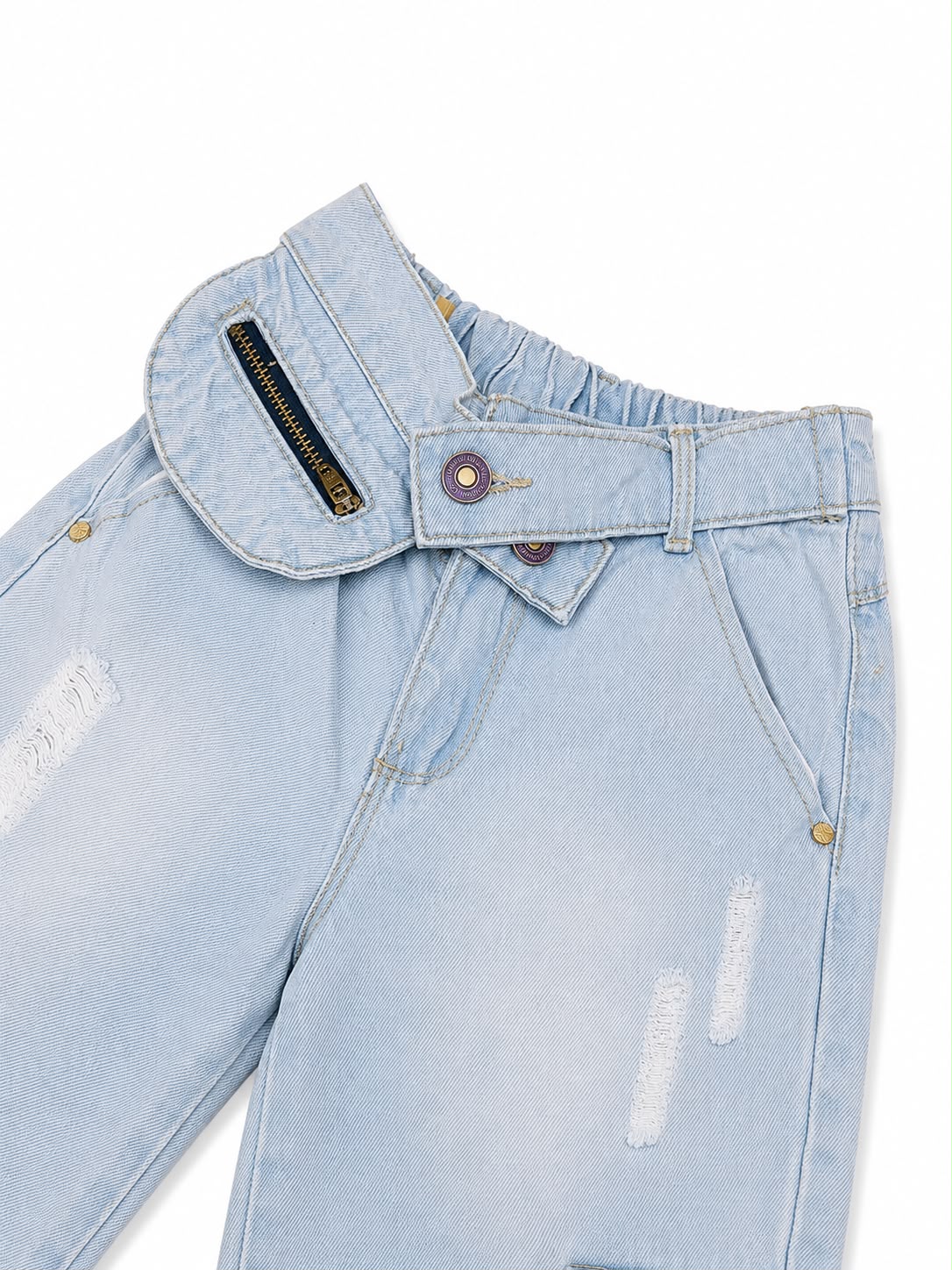 Pantalón niña cargo de mezclilla clara con cangurera
