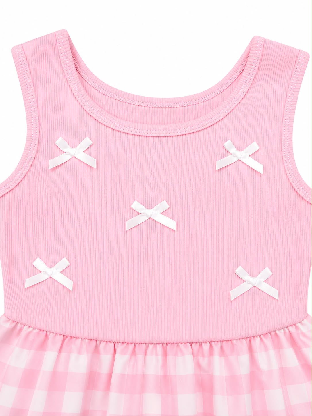 Vestido niña cuadros rosa con moños decorativos