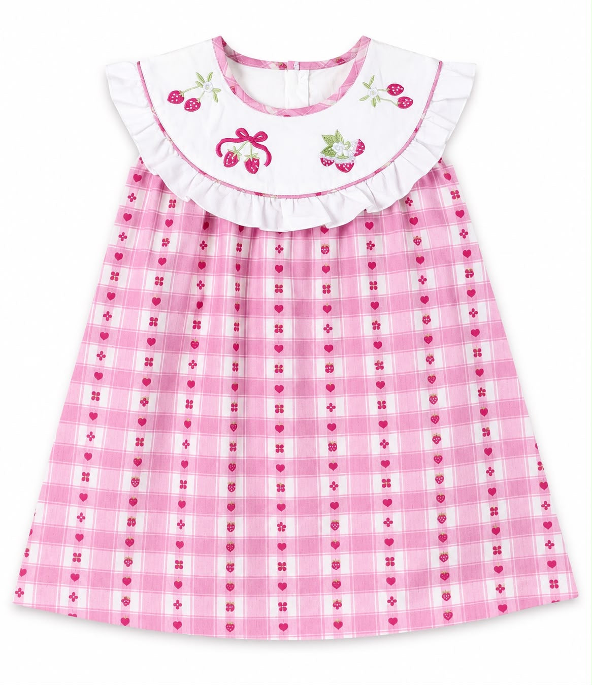 Vestido Niña rosa de fresitas con bordado hermoso 🤩