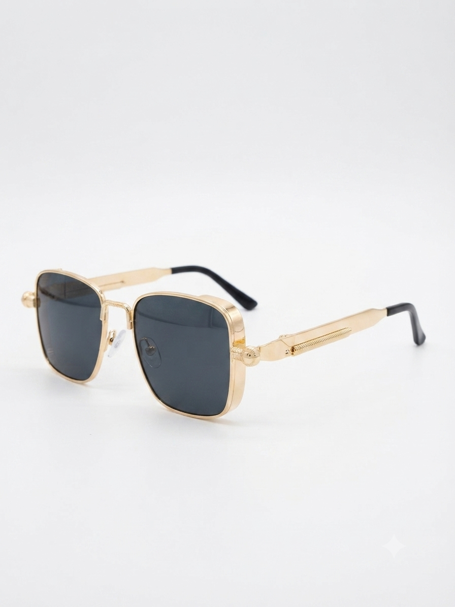 Lentes dama cuadrados dorados con mica negra