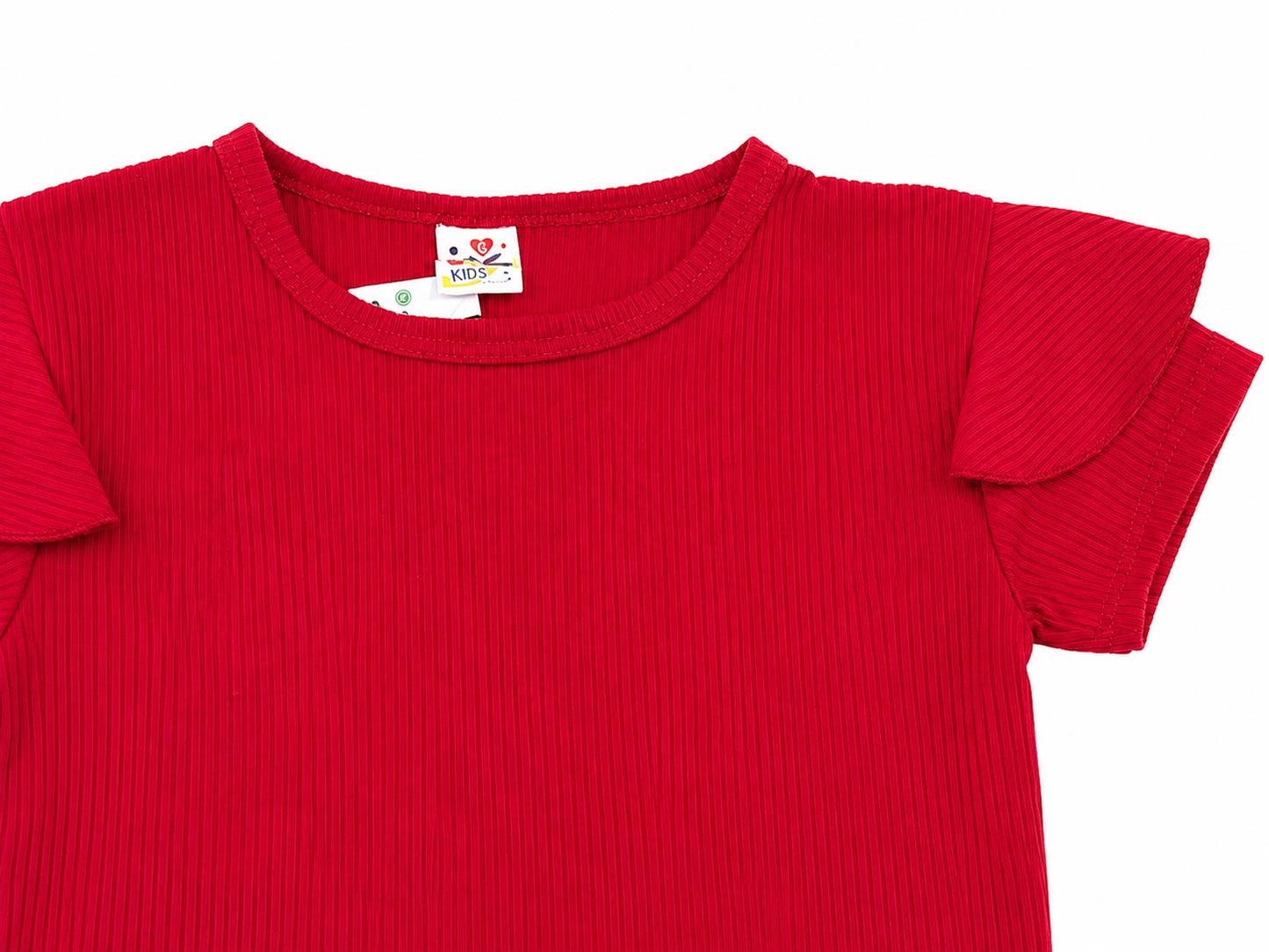 Blusa niña roja acanalada con manga de olanes