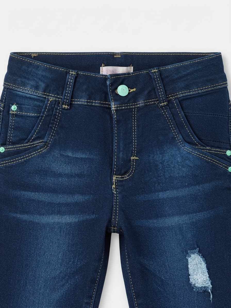 Pantalón niña skinny mezclilla azul con detalles desgastados