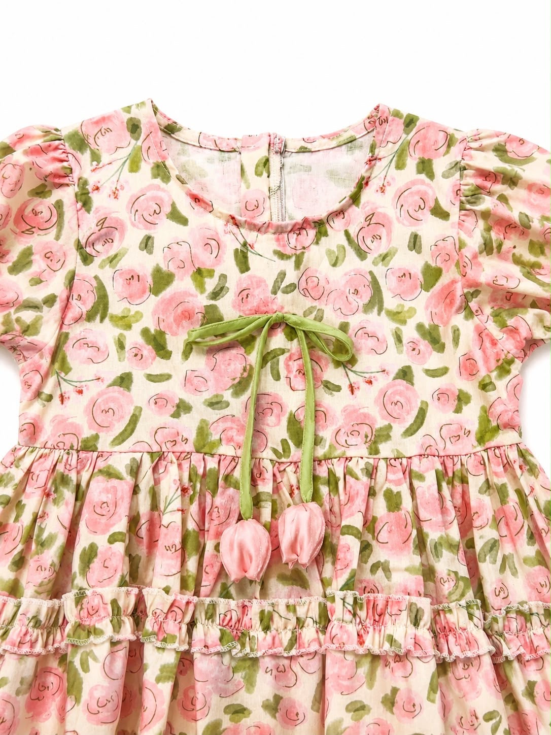 Vestido niña floral rosa con Olanes
