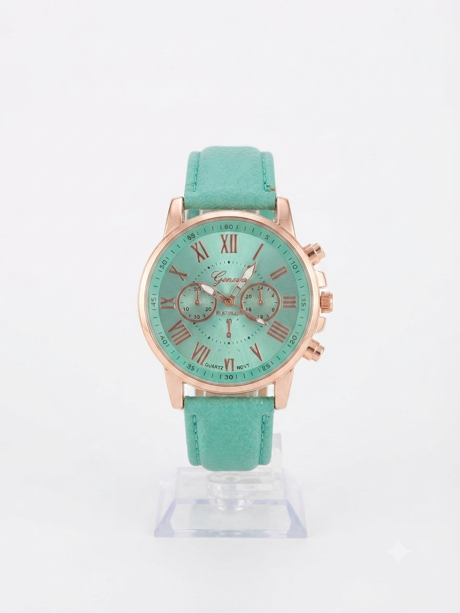 Reloj dama color menta con bisel oro rosa y carátula a juego