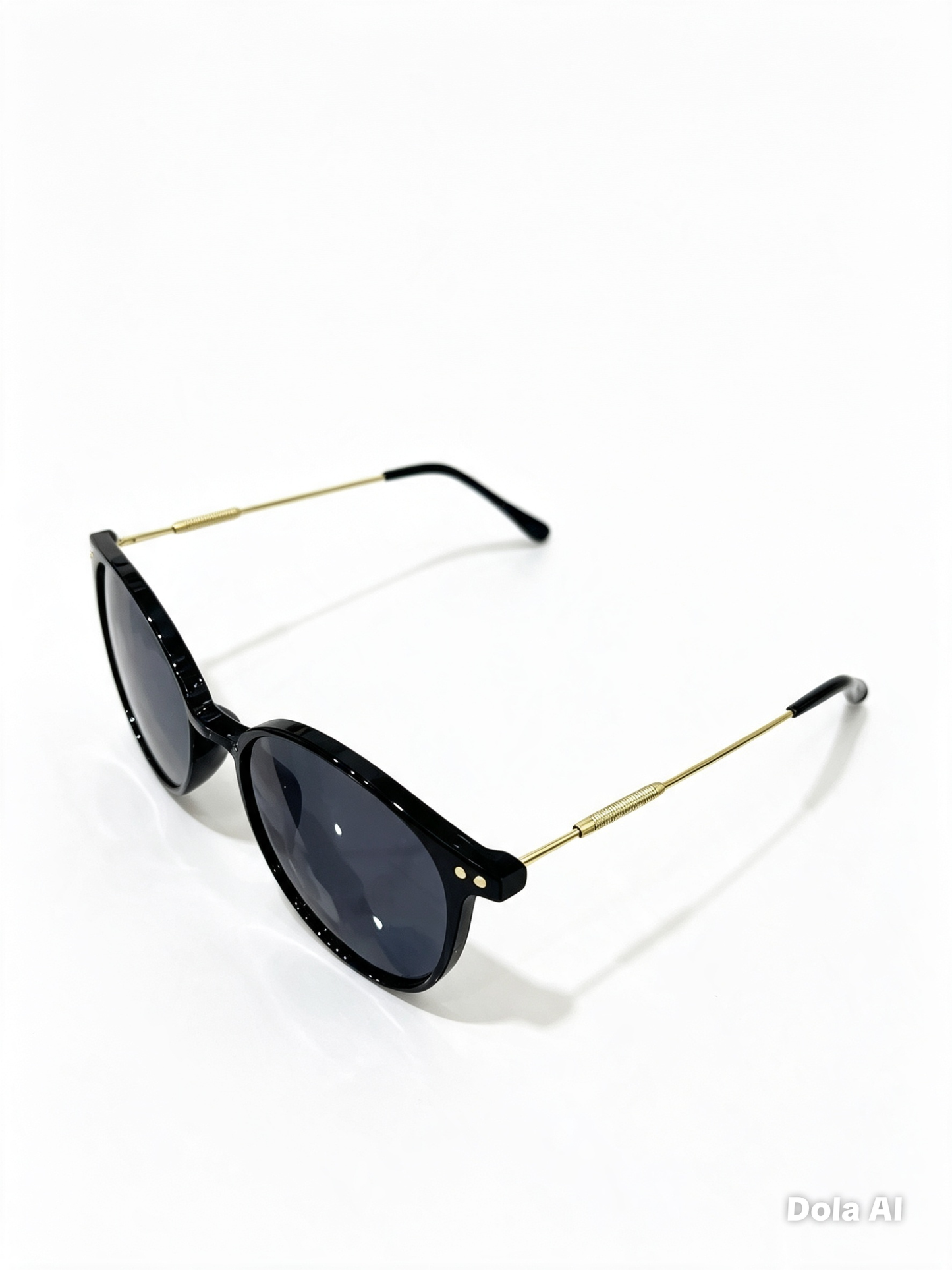 Lentes dama redondos negros con varilla dorada