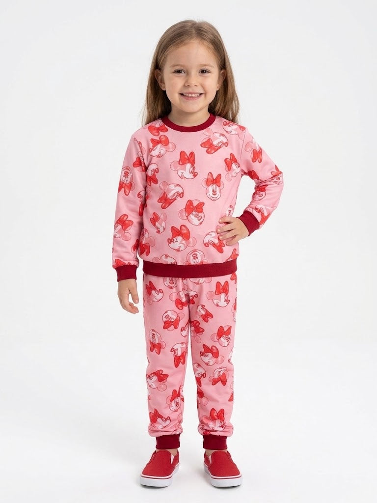 Set niña rosa estampado con sudadera y pantalón jogger