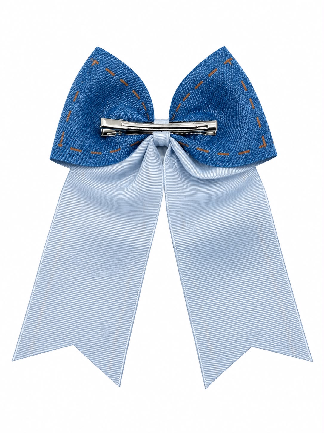 Moño niña efecto mezclilla azul con tirantes largos 🎀💙