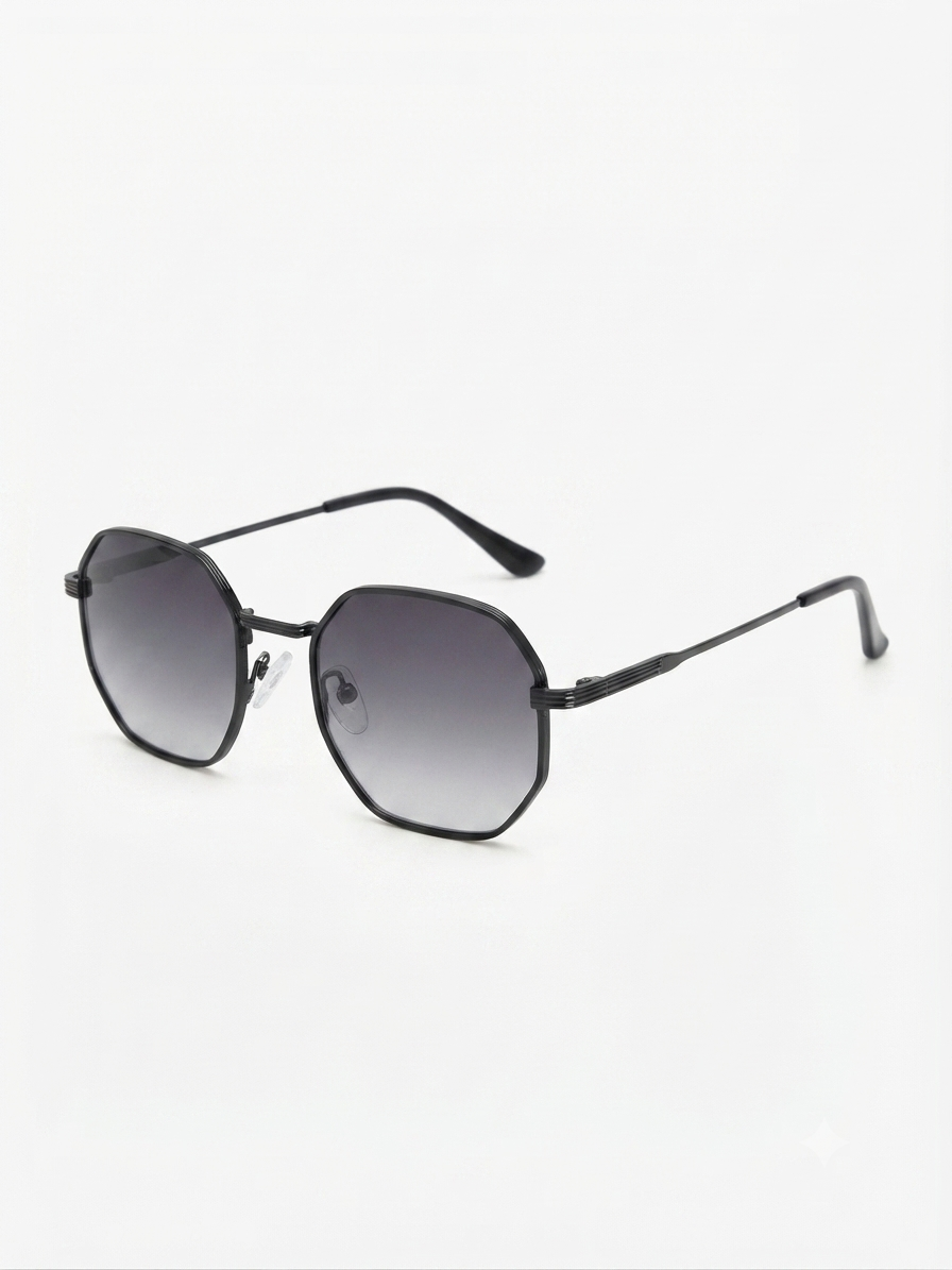 Lentes dama octagonales negros con degradado gris