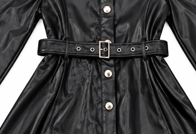 Vestido niña negro efecto piel con cinturón 🖤✨