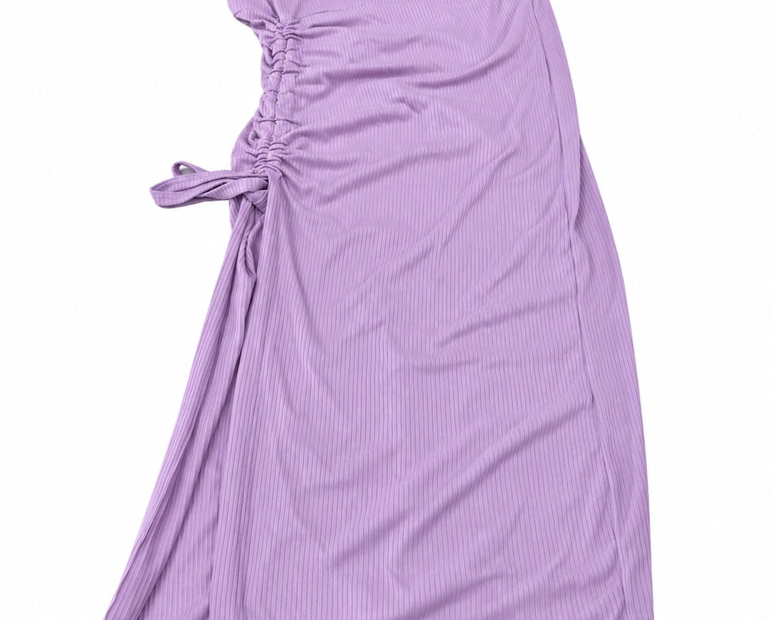 Vestido dama largo con fruncido lateral ajustable y abertura