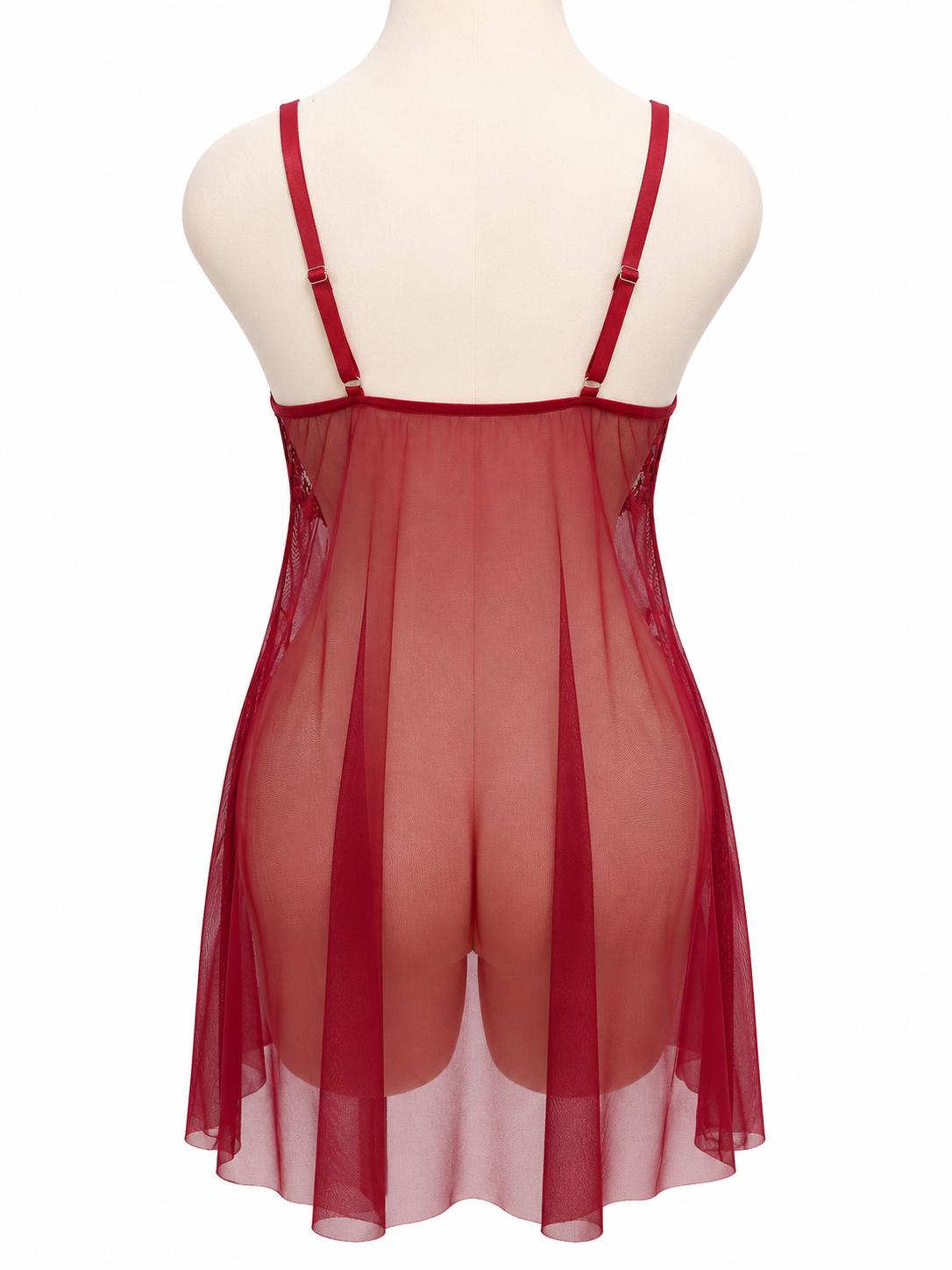 Vestido Pijama Dama Encaje Floral Rojo y Negro