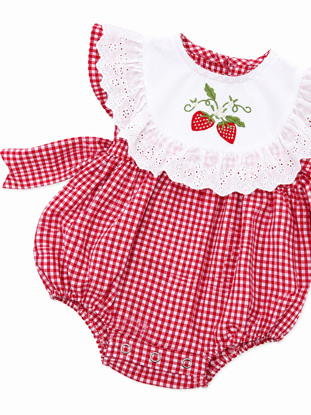 Pañalero Bebé Cuadros con Bordado de Fresas 🍓 NIÑA MESES