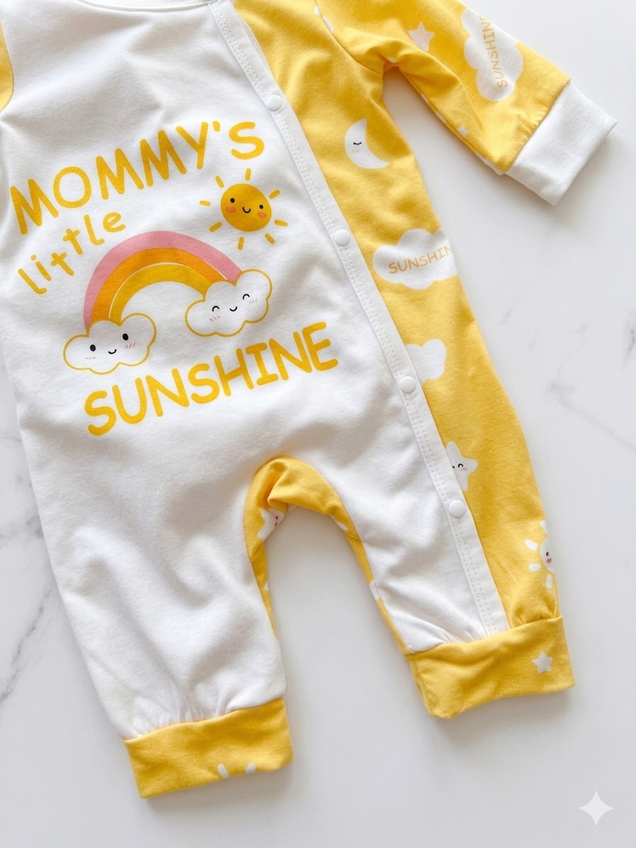 Conjunto para Bebé “Mommy’s Little Sunshine” – 4 Piezas ☀️🌈 NIÑA MESES